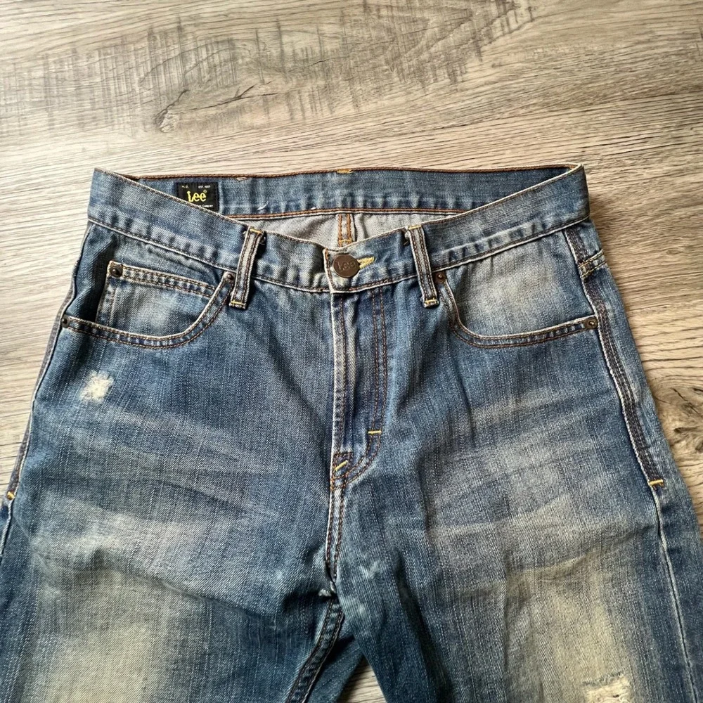 Lee Zed Jeans Mens 32x32 Blue Distressed Straight Leg Denim Medium Wash Cotton